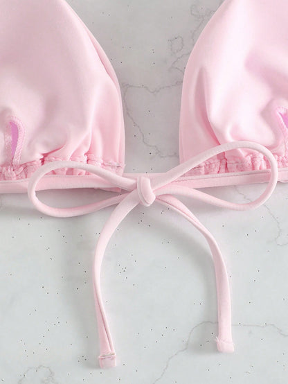 Swim Mod Summer Beach Solid Halter Triangle Bikini Top
