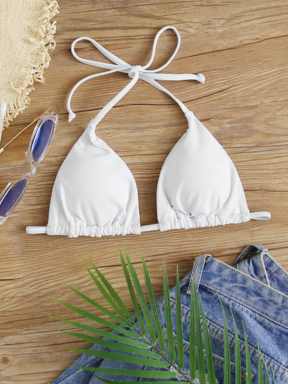 Swim Mod Summer Beach Solid Halter Triangle Bikini Top
