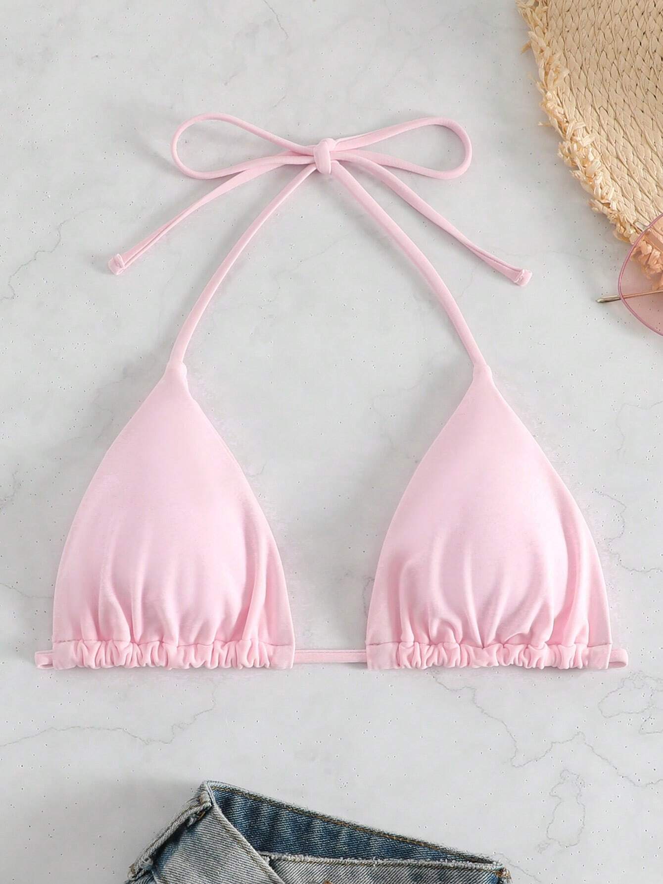 Swim Mod Summer Beach Solid Halter Triangle Bikini Top