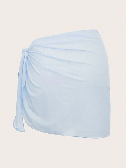Swim Mod Summer Beach Solid Knot Side Cover Up Skirt