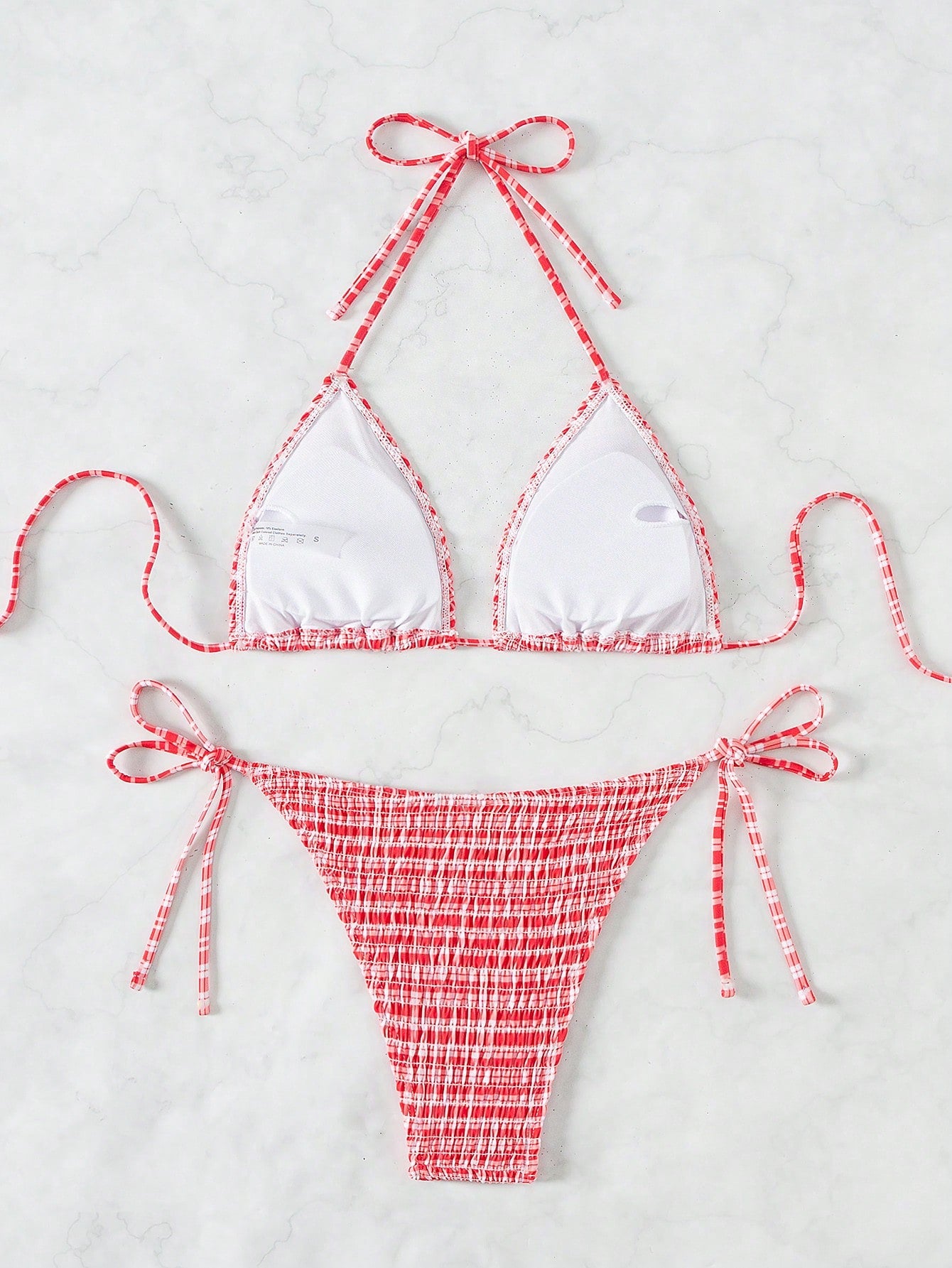 Swim Mod Summer Beach Women's Plaid Patterned Halter Neck Bikini Set For Beach Vacation