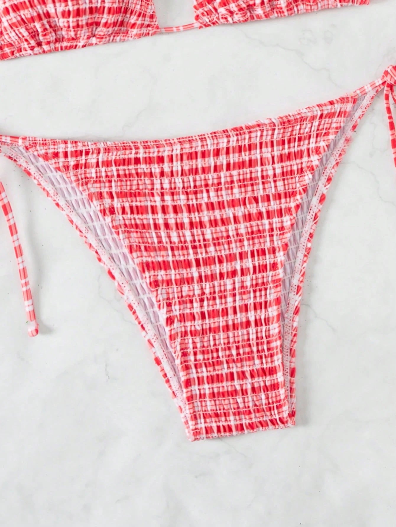 Swim Mod Summer Beach Women's Plaid Patterned Halter Neck Bikini Set For Beach Vacation
