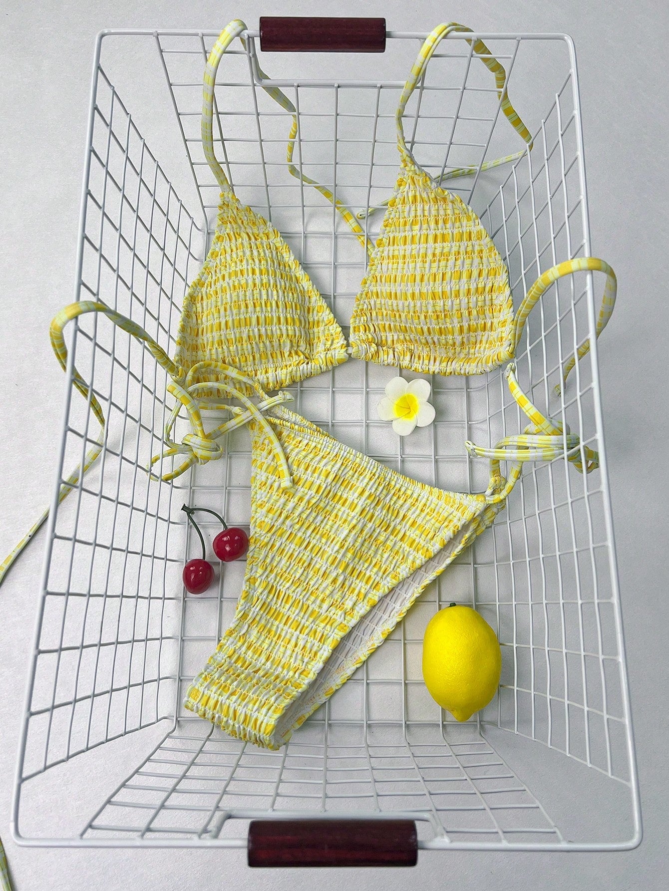 Swim Mod Summer Beach Women's Plaid Patterned Halter Neck Bikini Set For Beach Vacation