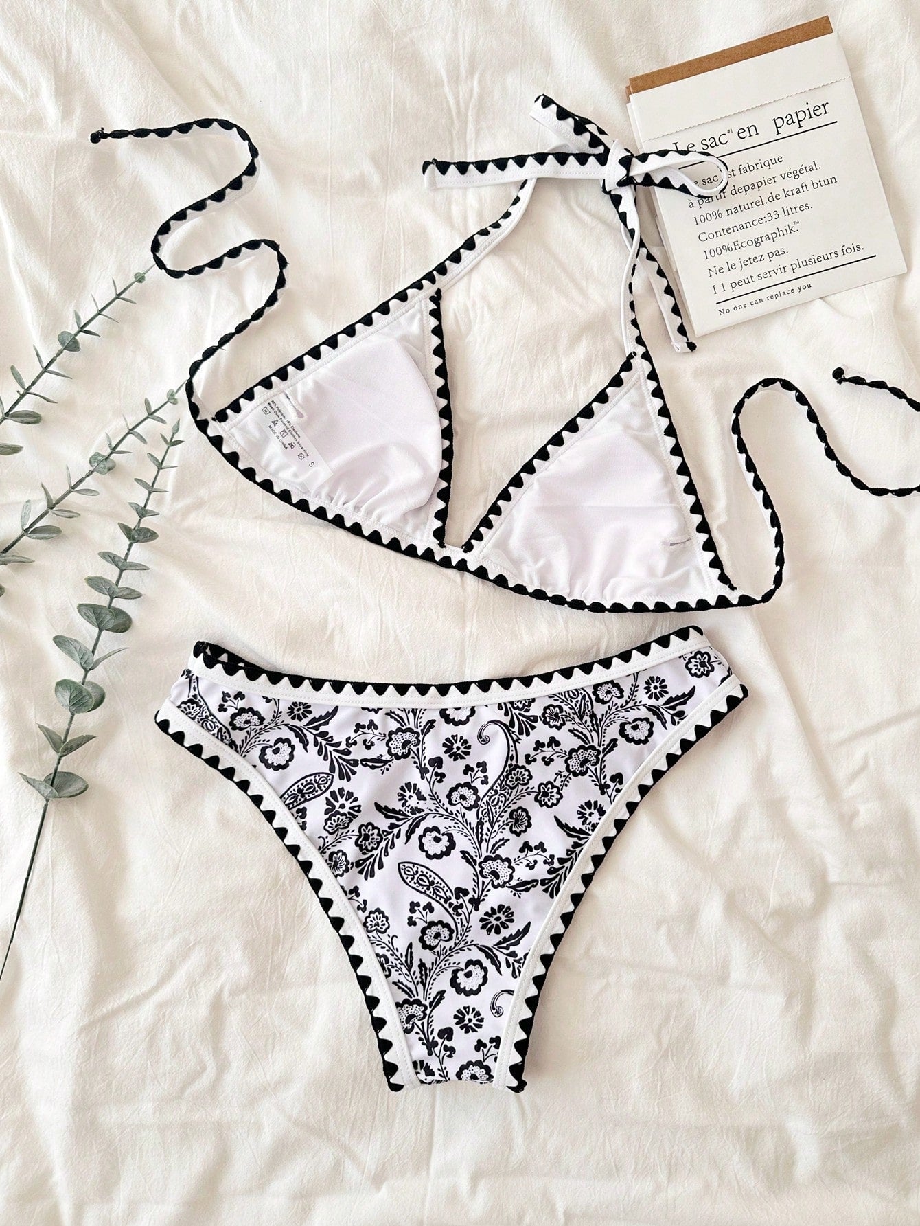 Swim Mod Summer Beach Women's Random Print Triangle Cup Bikini Set