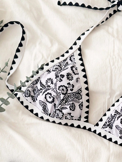Swim Mod Summer Beach Women's Random Print Triangle Cup Bikini Set