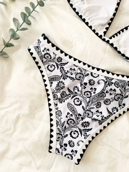 Swim Mod Summer Beach Women's Random Print Triangle Cup Bikini Set