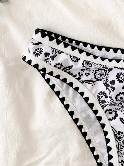 Swim Mod Summer Beach Women's Random Print Triangle Cup Bikini Set