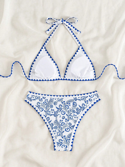 Swim Mod Summer Beach Women's Random Print Triangle Cup Bikini Set