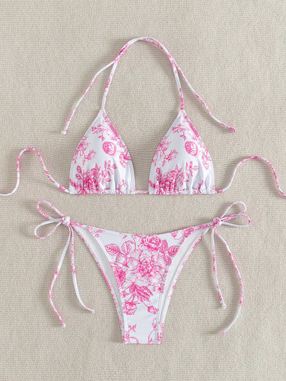 Swim Mod Summer Beach Women Vacation Style Random Print Bikini Set