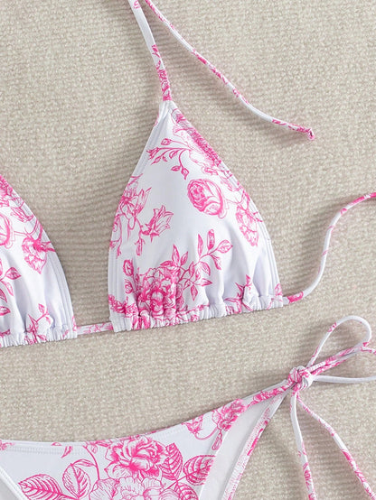 Swim Mod Summer Beach Women Vacation Style Random Print Bikini Set