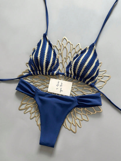Swim Mod Women's 2 Pieces Bikini Set, Champagne Gold Sequin Fabric Triangle Tie Top And Ruched Bikini Bottoms, Beach Swimwear Outfit For Summer