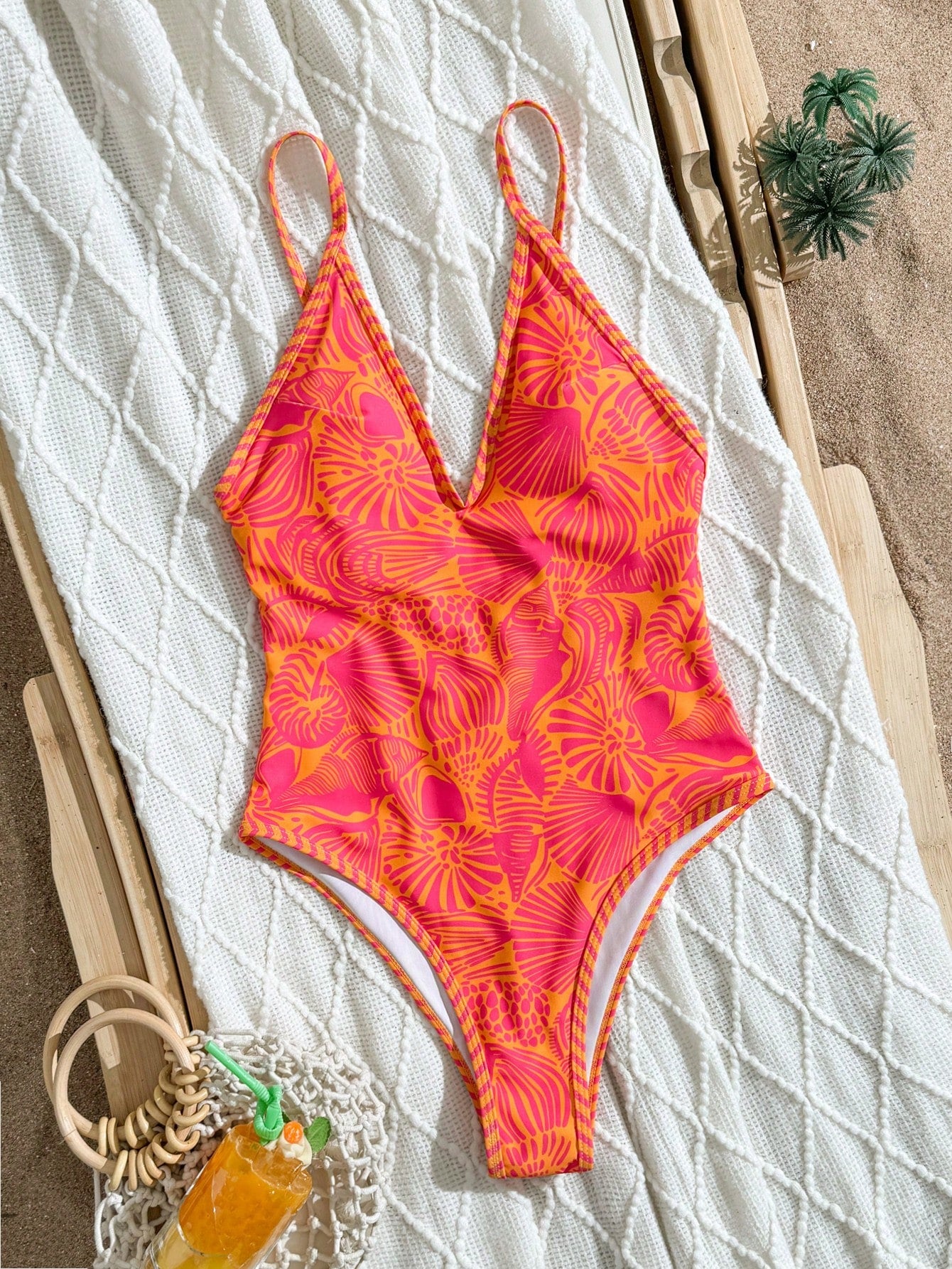 Swim Mod Women's Adjustable Spaghetti Strap Printed One-Piece Swimsuit, Backless High-Cut, Suitable For Vacation