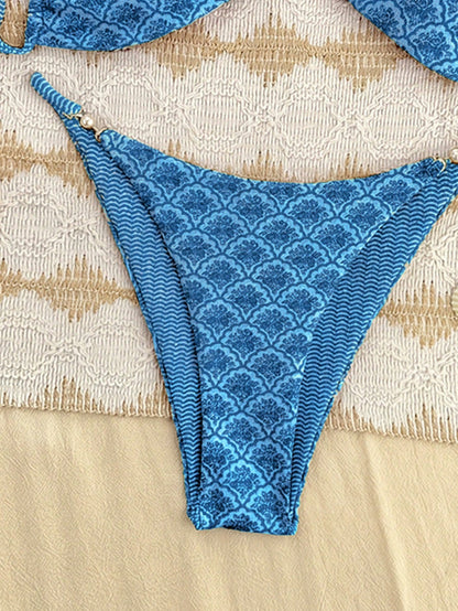 Swim Mod Women's Beach Vacation Print Random Faux Pearl Decor Sexy Bikini Two-Piece Swimsuit Set