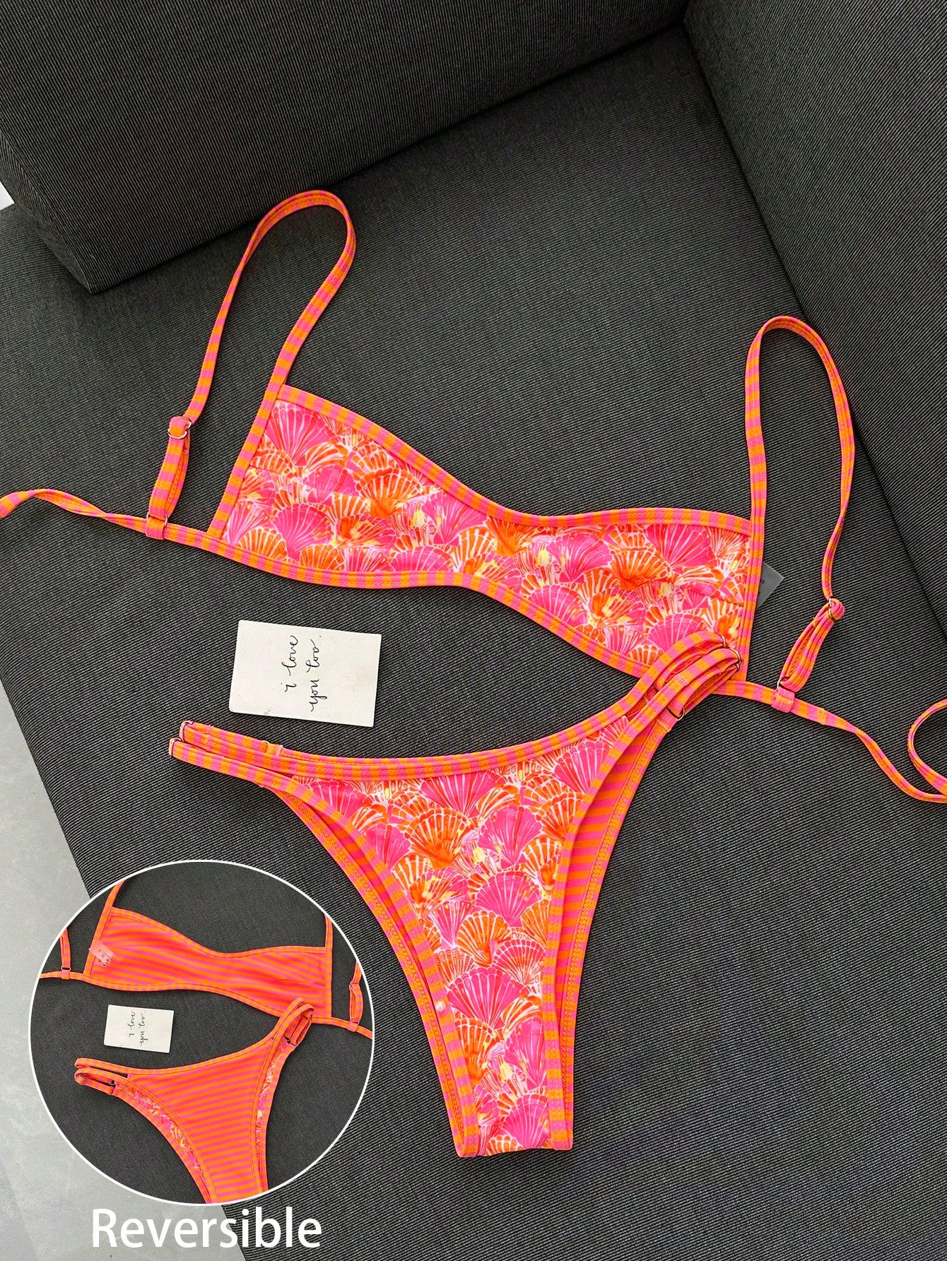 Swim Mod Women's Beachwear Colorful Shell Print Striped Print Binding Double-Sided Print Reversible Sexy Micro Bikini Fashion Casual Vacation Sweet Cute Sexy Women's Swimsuit Set