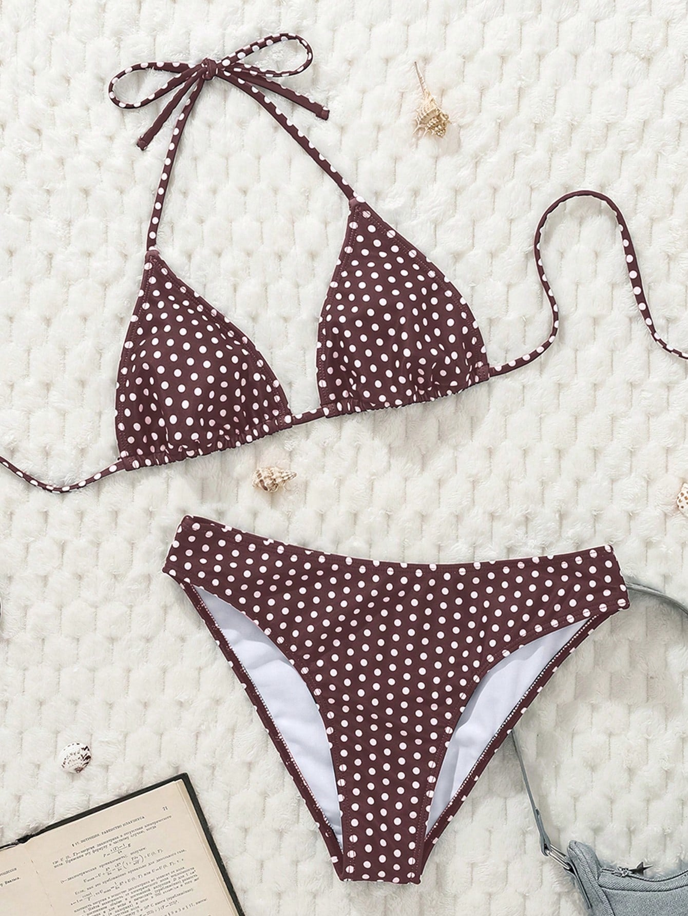 Swim Mod Women's Black & White Polka Dot Print Sexy Halter Low Waist Bikini Set, Summer