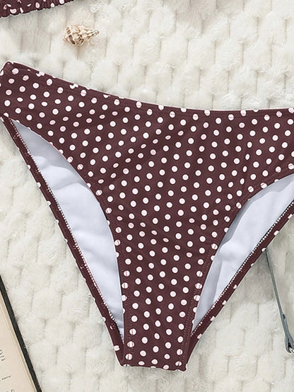 Swim Mod Women's Black & White Polka Dot Print Sexy Halter Low Waist Bikini Set, Summer