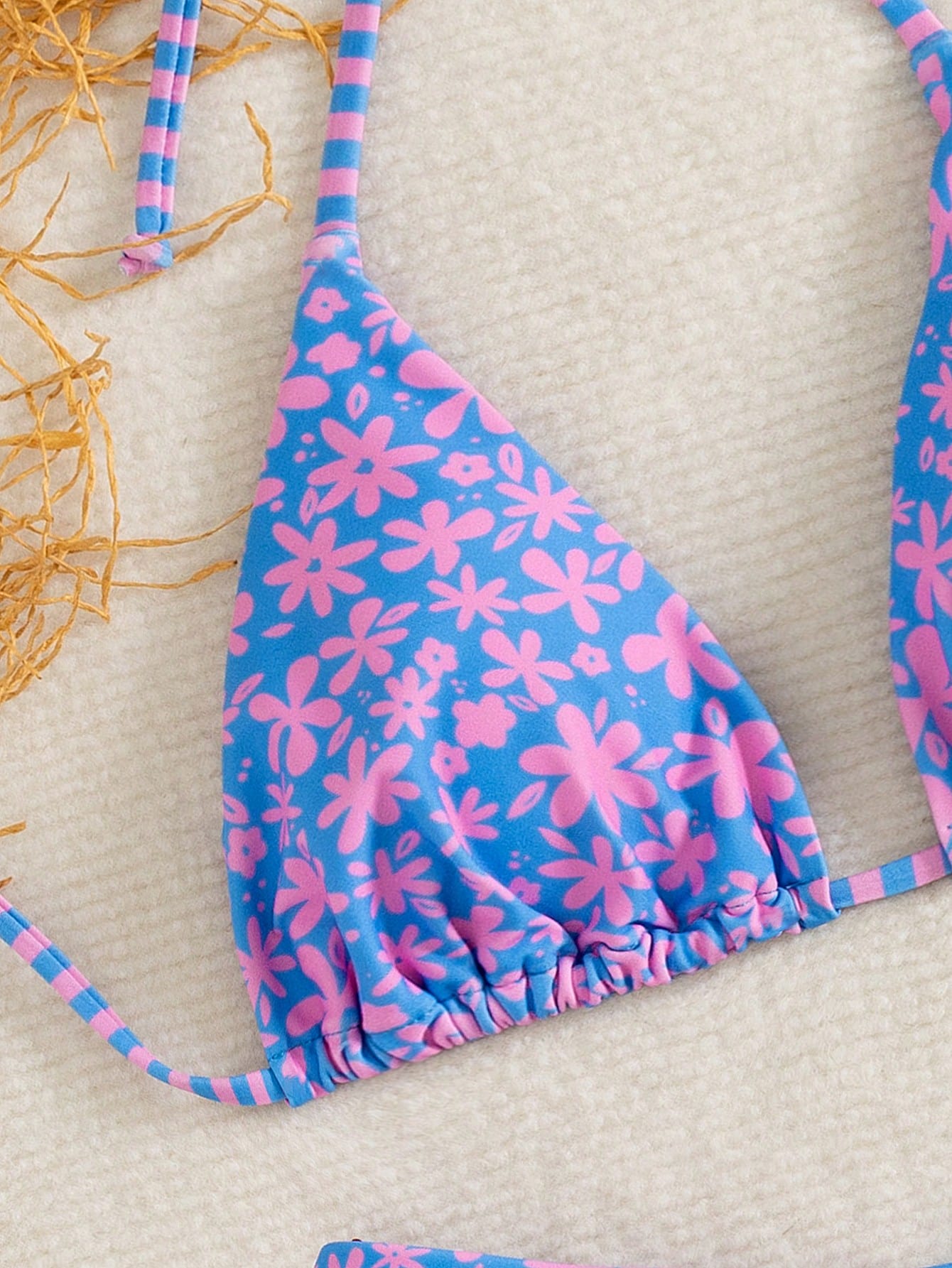 Swim Mod Women's Blue Floral Bikini Set,2026 Summer Casual Beach Vacation Holiday Outfit,Backless Halter Tie Two Pieces Swimwear Bathing Suits For Women