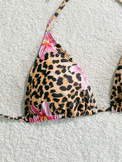 Swim Mod Women's Bohemian Leopard Print Bikini Top For Summer Beach Vacation