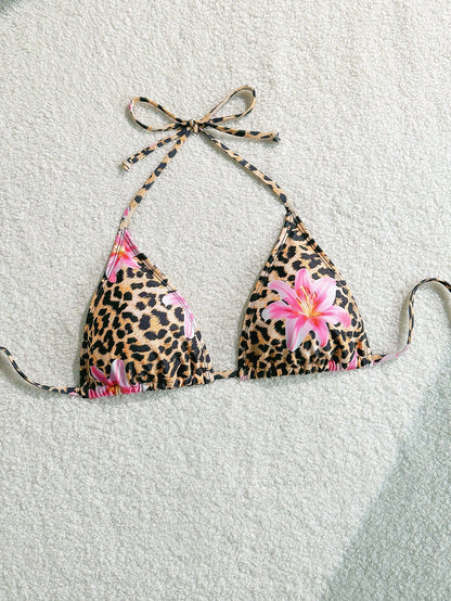 Swim Mod Women's Bohemian Leopard Print Bikini Top For Summer Beach Vacation