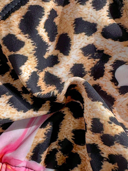 Swim Mod Women's Bohemian Leopard Print Bikini Top For Summer Beach Vacation