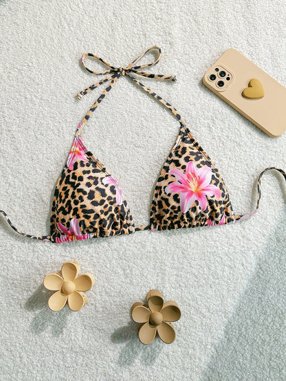 Swim Mod Women's Bohemian Leopard Print Bikini Top For Summer Beach Vacation