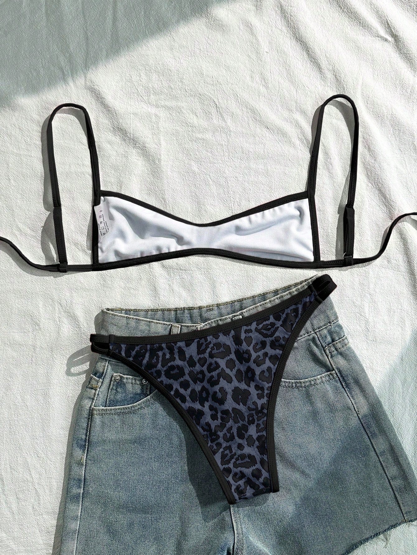 Swim Mod Women's Dark Green Leopard Print Bikini Set,2 Pieces Backless Tie-Front Swimwear For Summer,Casual Beach Holiday Vacation,Boho Elegant Outfits
