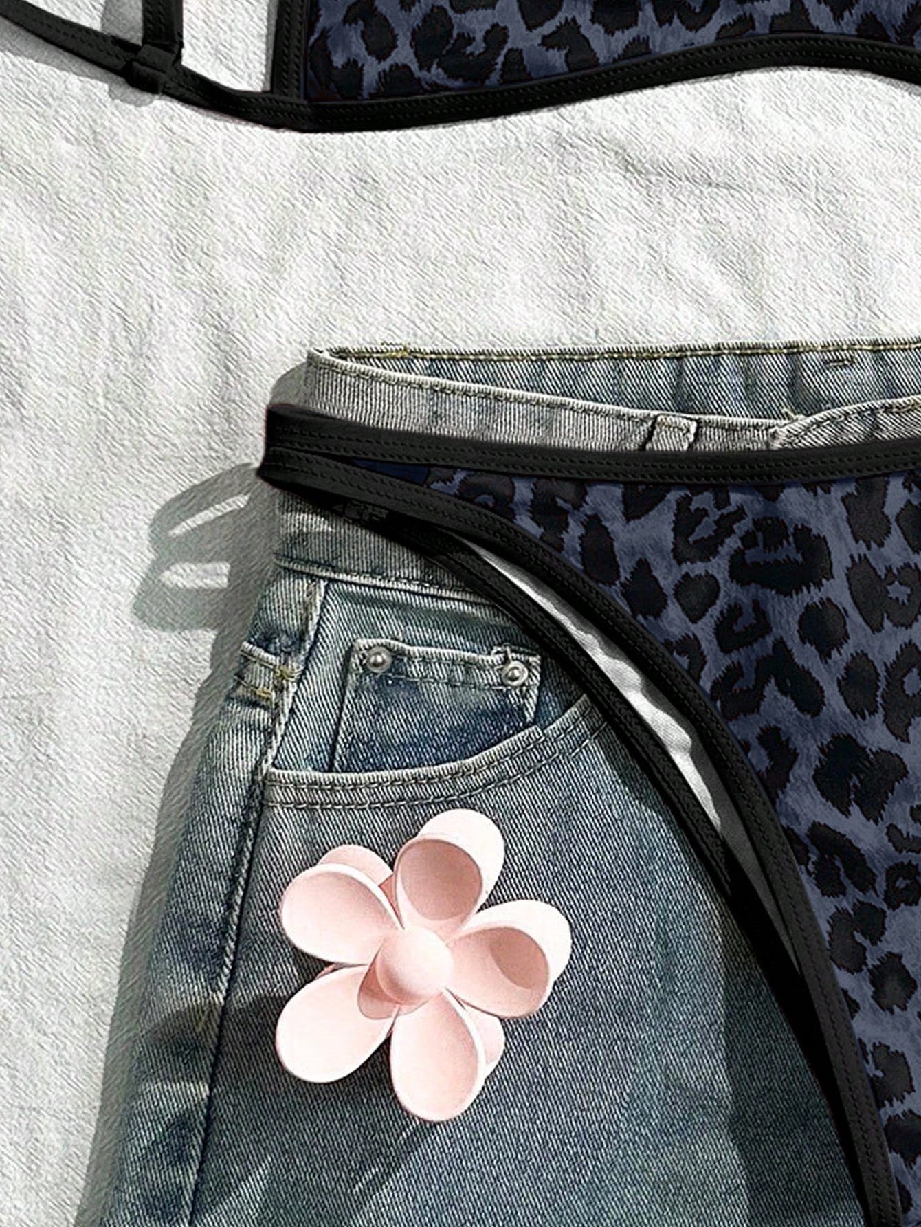 Swim Mod Women's Dark Green Leopard Print Bikini Set,2 Pieces Backless Tie-Front Swimwear For Summer,Casual Beach Holiday Vacation,Boho Elegant Outfits