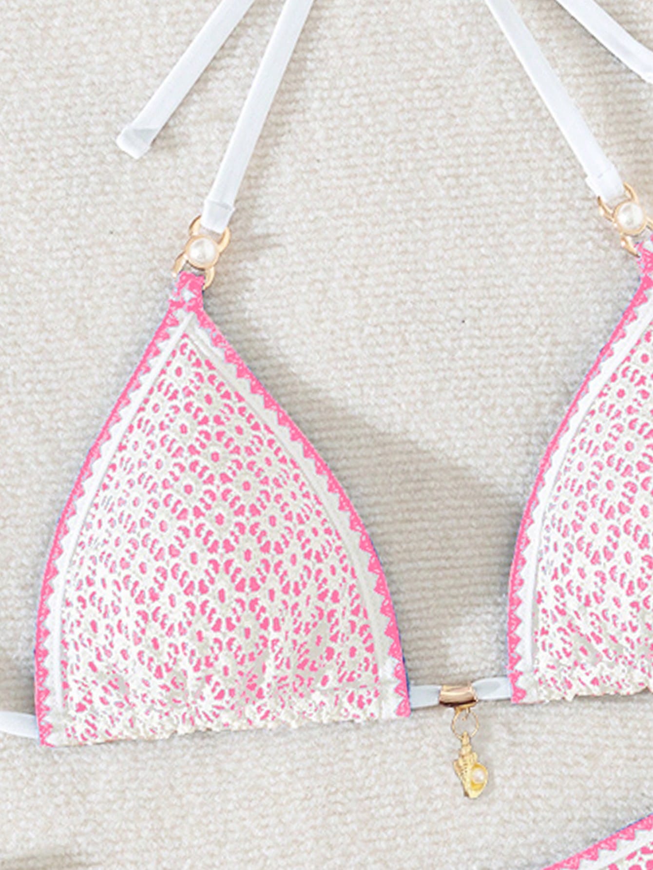 Swim Mod Women's Hollow Out Solid Color Shell & Pearl Decor Sexy Triangle Clutch Purse For Summer Beach Vacation