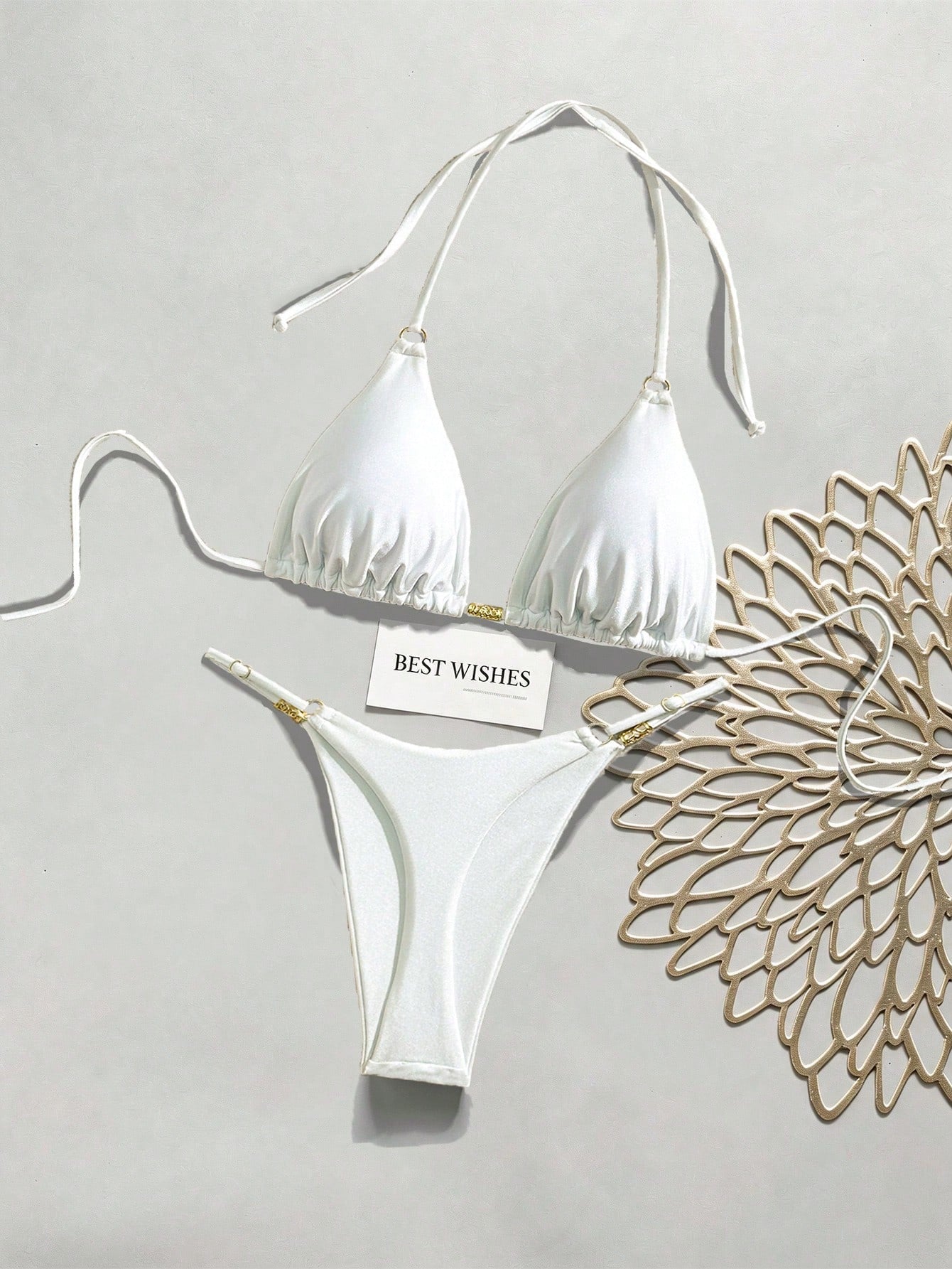 Swim Mod Women's Micro Bikini Set- Halter Neck Backless Top And Thong Bottom Summer Beach Pool Party White Sexy