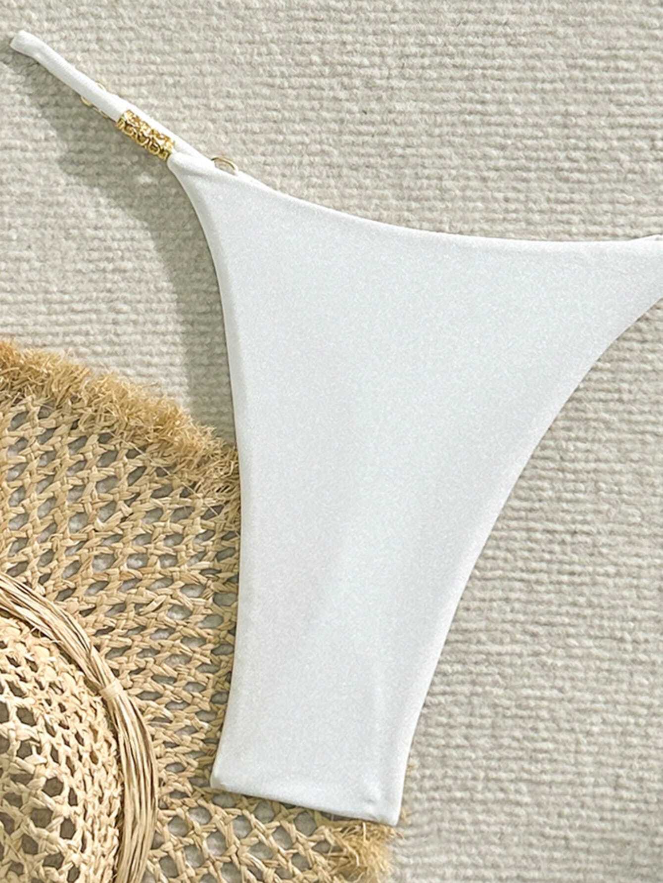 Swim Mod Women's Micro Bikini Set- Halter Neck Backless Top And Thong Bottom Summer Beach Pool Party White Sexy