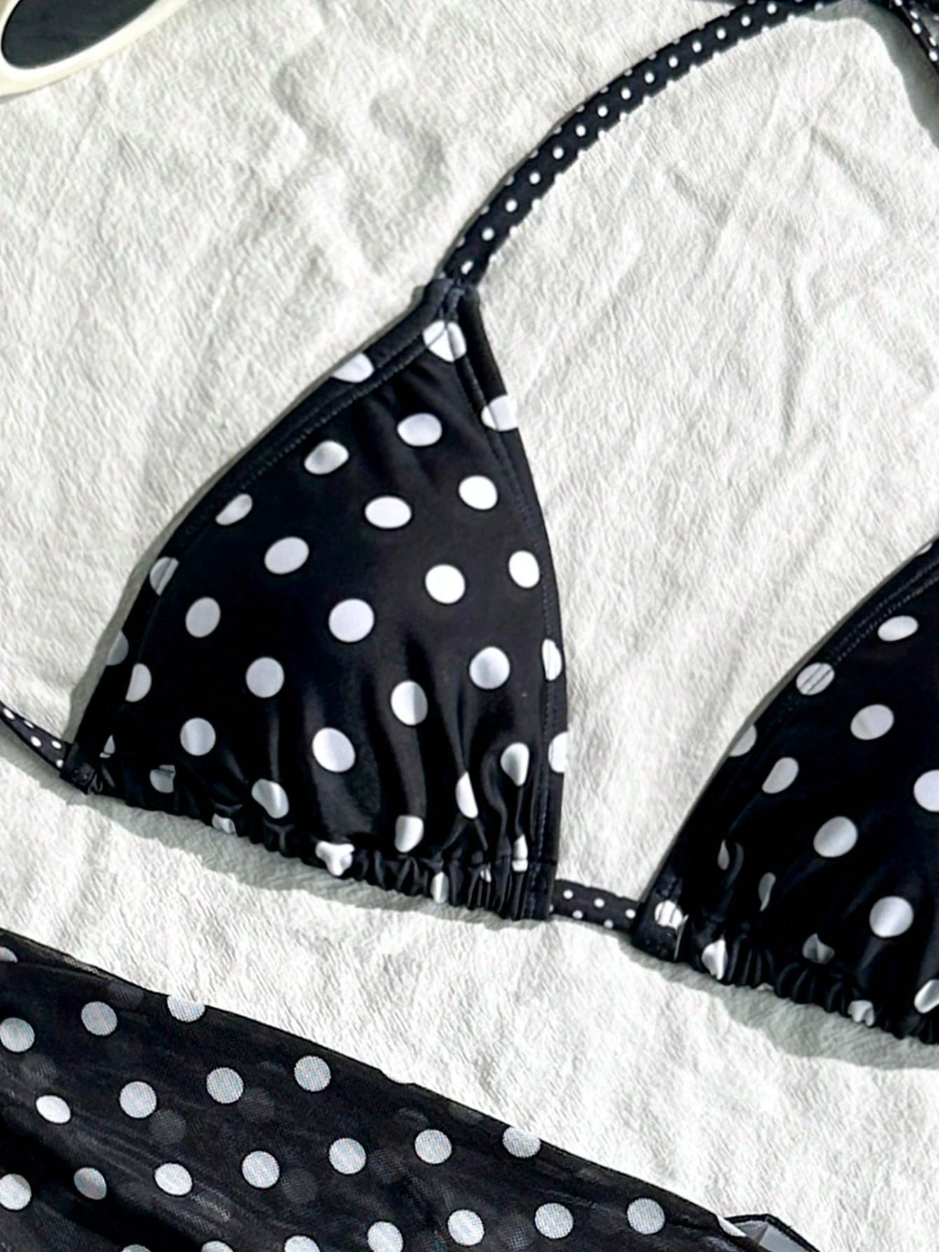 Swim Mod Women's Navy Blue Polka Dot Halter Tie Back Bikini 3-Piece Set With Cover Up,Summer Casual Holiday Vacation Holiday Beach Bathing Suits Swimwear