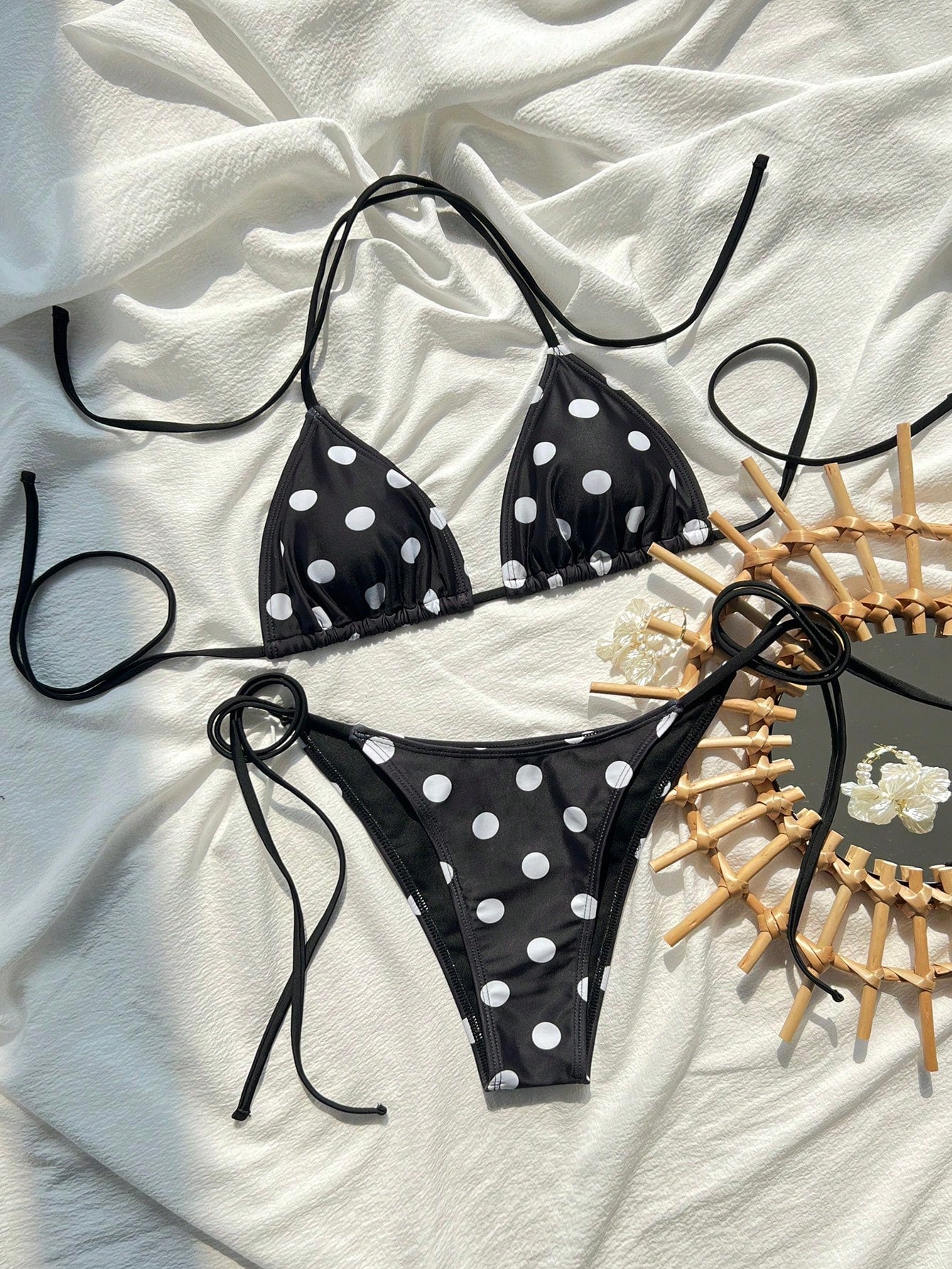 Swim Mod Women's Navy Blue Striped Bikini,Summer Casual Beach Party Holiday Vacation Two Pieces Swimwear Side Tie Halter Neck Sweet Cute Tanning Swimsuit
