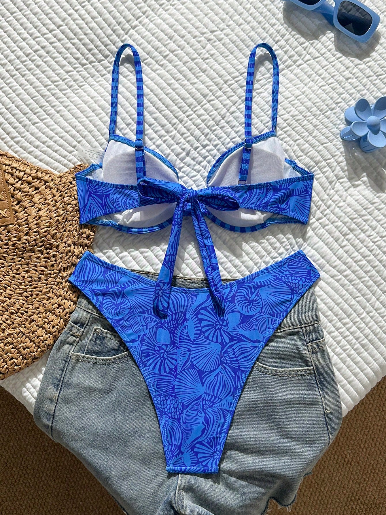 Swim Mod Women's New 2-Piece Geometric Print Spaghetti Strap Top And High-Cut Bottom Sexy Bikini Swimsuit