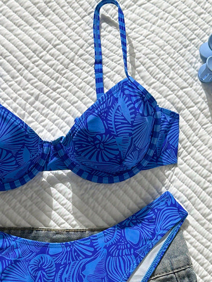 Swim Mod Women's New 2-Piece Geometric Print Spaghetti Strap Top And High-Cut Bottom Sexy Bikini Swimsuit