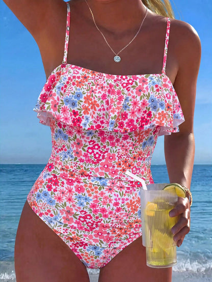 Swim Mod Women's One-Piece Tropical Cute Multicolor Print Hot-Selling Beach Vacation Casual Elegant Valentine's Day Party Bikini One-Piece Swimsuit Women's Holiday Elegant Beach Outfit Swimwear