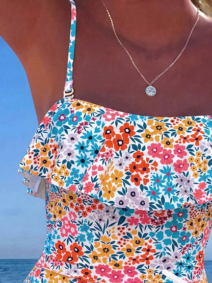 Swim Mod Women's One-Piece Tropical Cute Multicolor Print Hot-Selling Beach Vacation Casual Elegant Valentine's Day Party Bikini One-Piece Swimsuit Women's Holiday Elegant Beach Outfit Swimwear