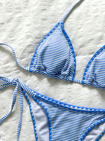 Swim Mod Women's Plaid Jacquard Halter Bikini Set, Spring/Summer