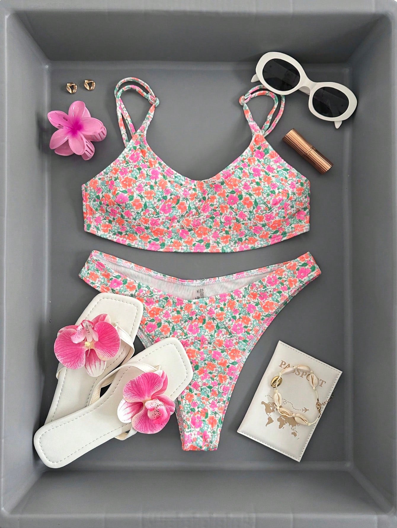 Swim Mod Women's Polka Dot & Striped Print Random Bikini 2-Piece Swimwear Set, Casual Beach Holiday Sexy Swimwear For Pool Party