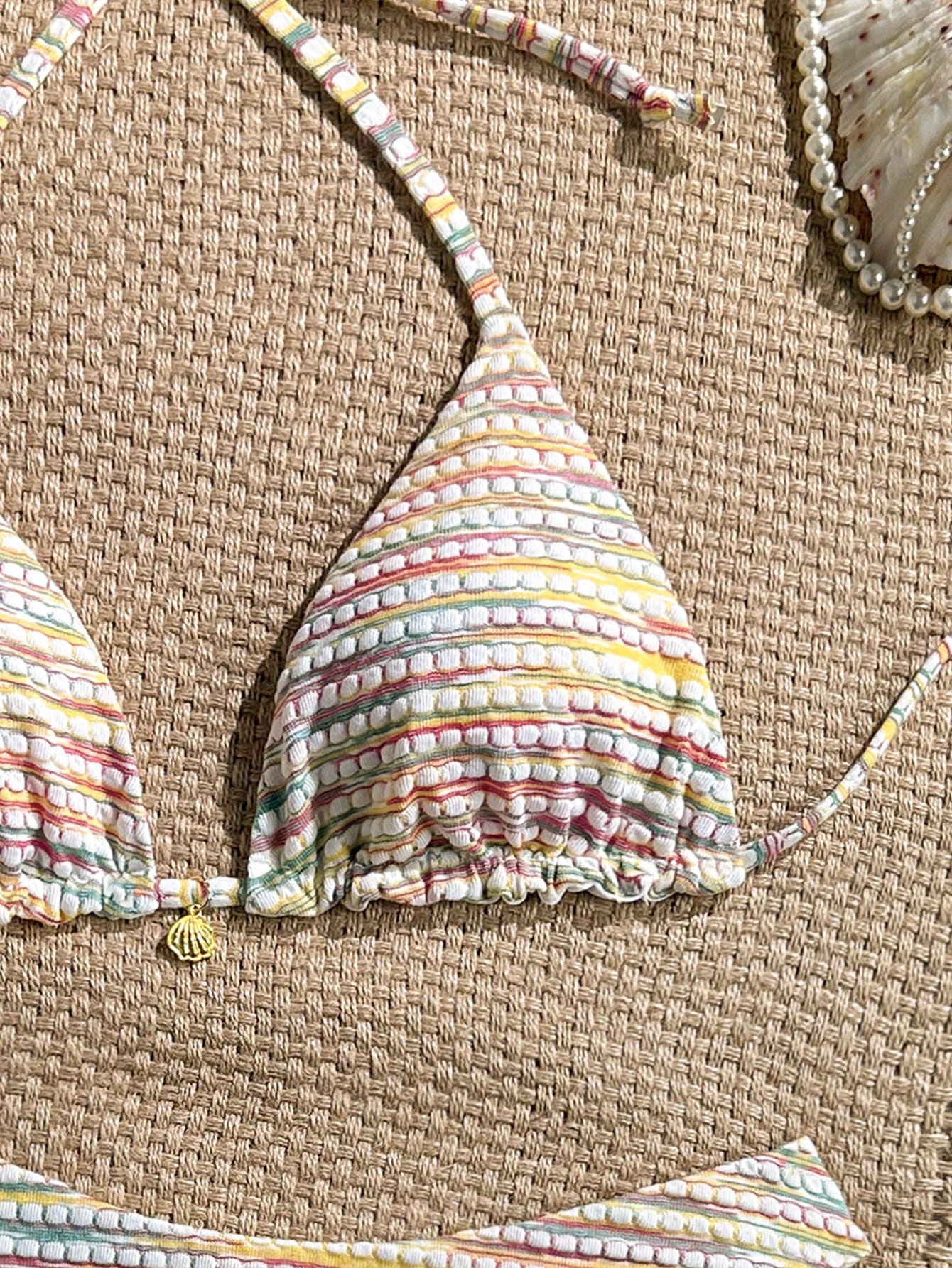 Swim Mod Women's Rainbow Striped Halter Neck Bikini Swimwear Set For Summer Beach Vacation