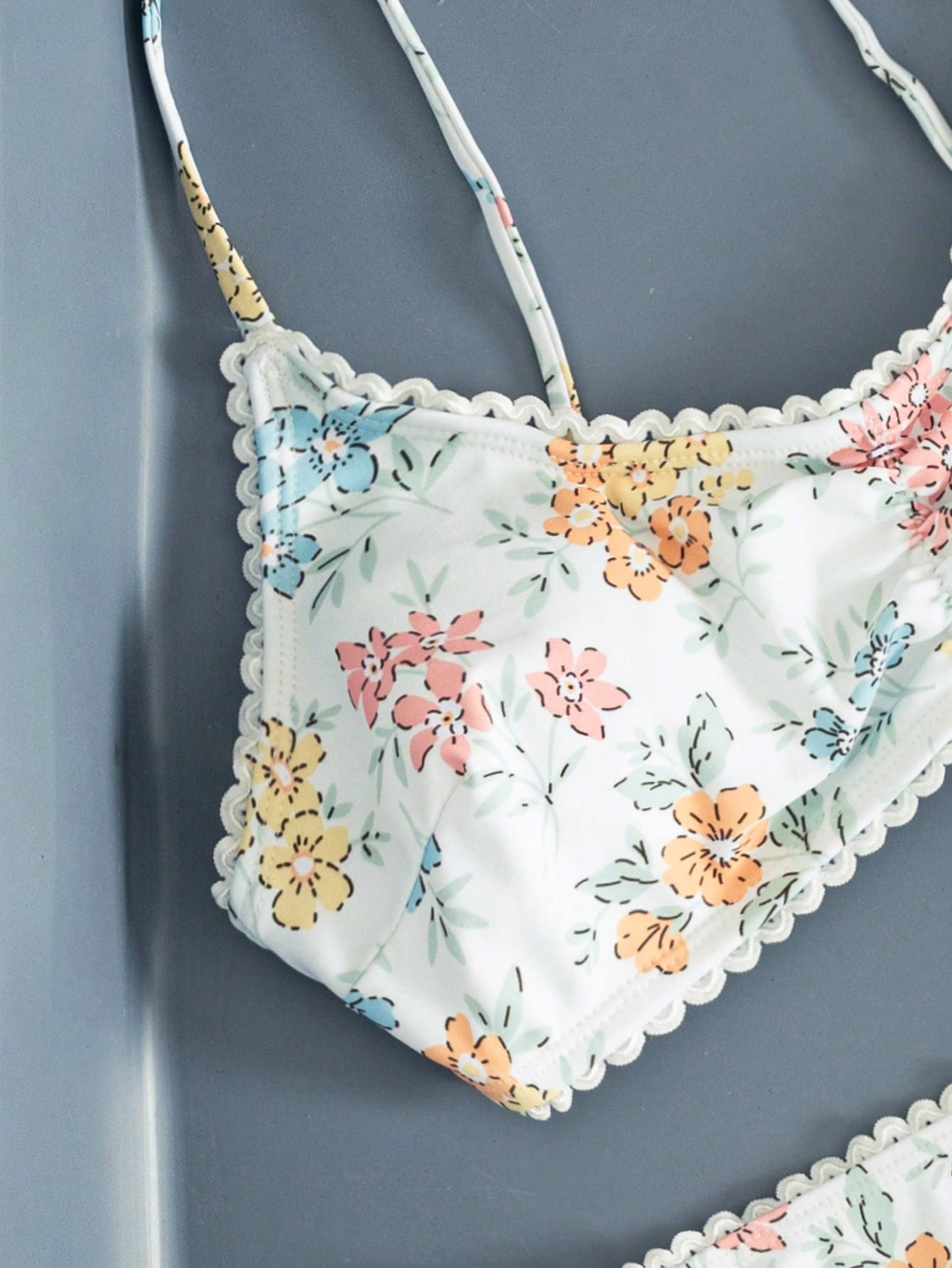 Swim Mod Women's Random Floral Print Ruffle Trim Bikini Set Set, Summer