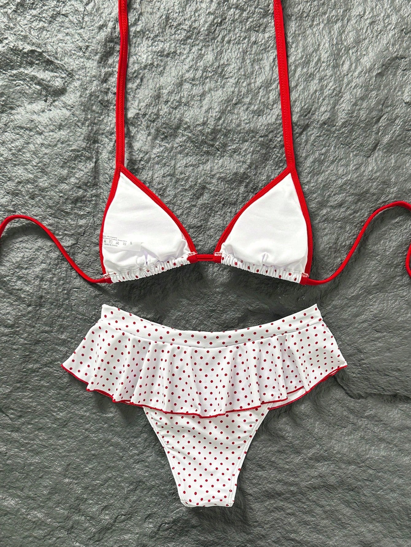 Swim Mod Women's Retro Red And White Polka Dot Bikini Set,2000s Micro Triangle Top & Super Skirt,Summer Holiday Pool Party Sweet Vintage Swimwear