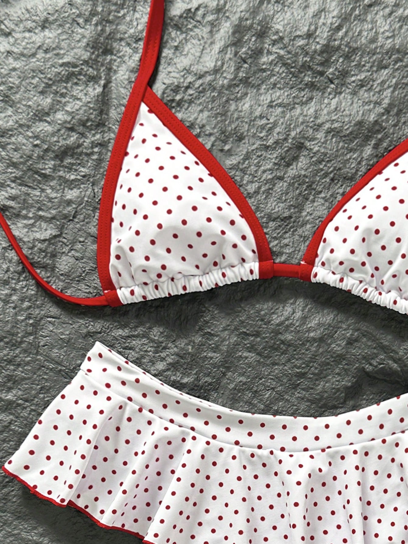Swim Mod Women's Retro Red And White Polka Dot Bikini Set,2000s Micro Triangle Top & Super Skirt,Summer Holiday Pool Party Sweet Vintage Swimwear