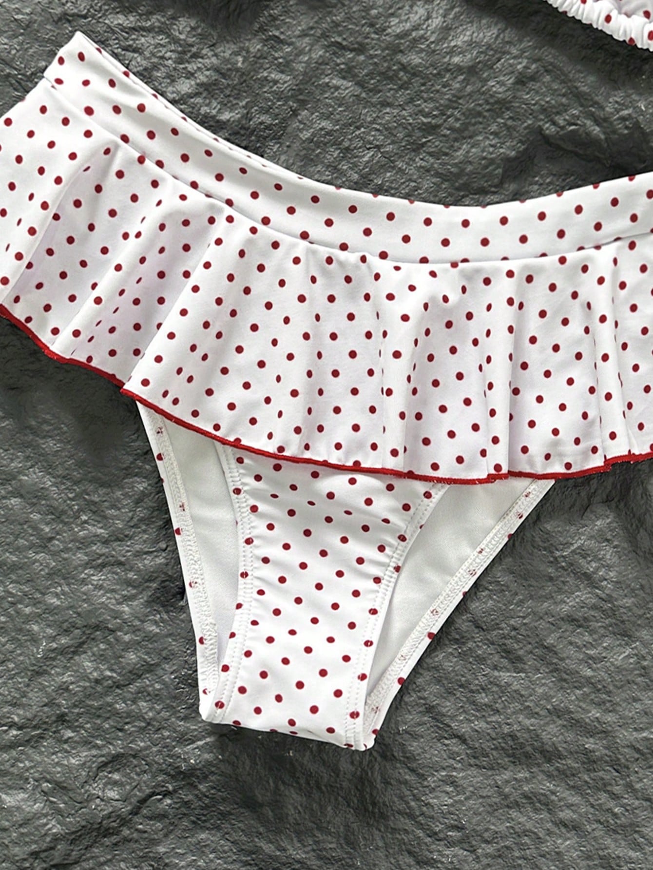 Swim Mod Women's Retro Red And White Polka Dot Bikini Set,2000s Micro Triangle Top & Super Skirt,Summer Holiday Pool Party Sweet Vintage Swimwear