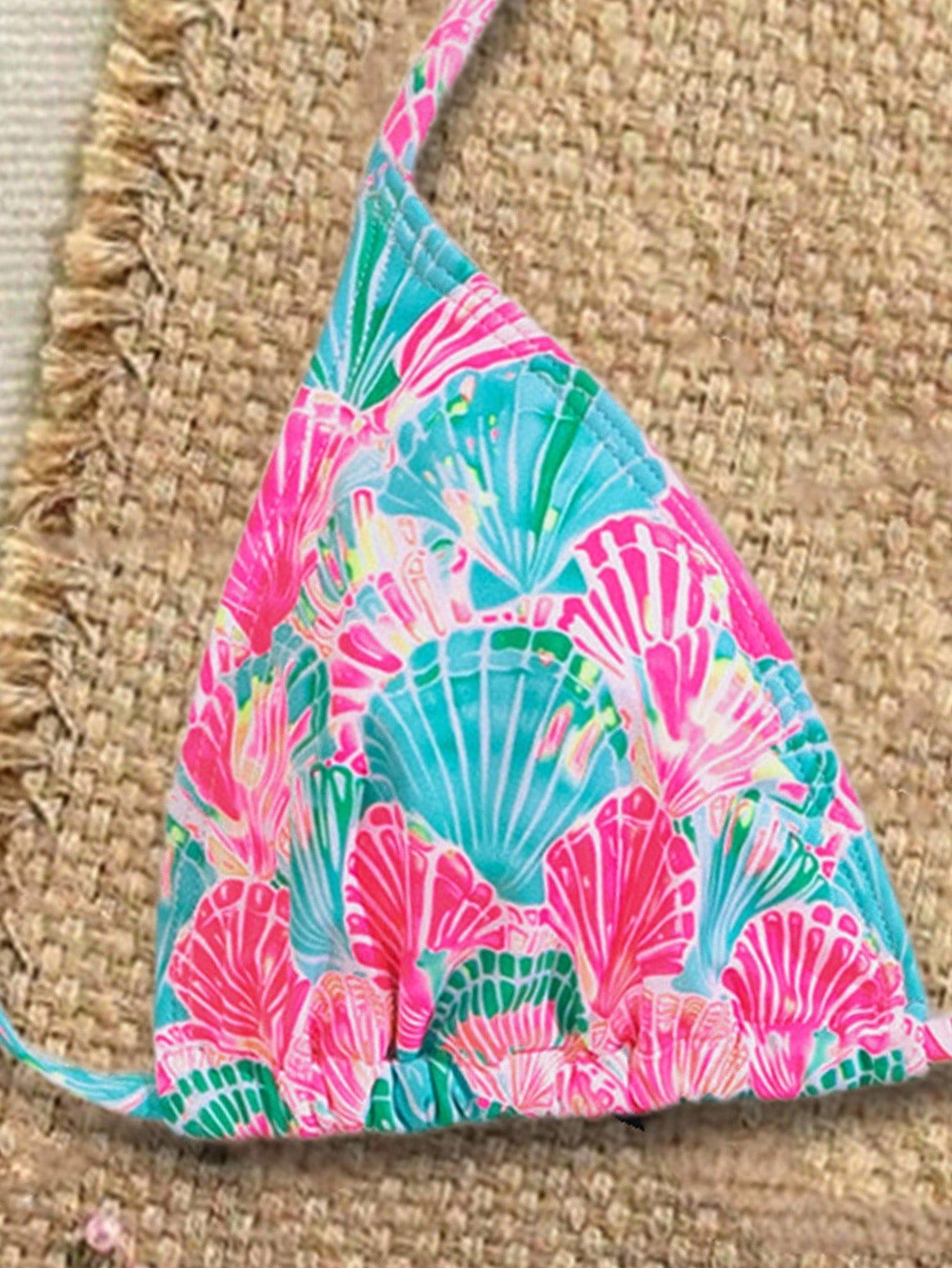 Swim Mod Women's Shell Print Halter Tie Front Sexy Bikini Swimsuit Set For Summer Beach