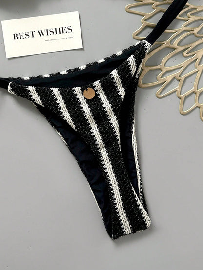 Swim Mod Women's Spring/Summer New Special Fabric Metal Decor V-Neck Halter Backless Triangle Top & Bikini Bottom Two Pieces Swimwear