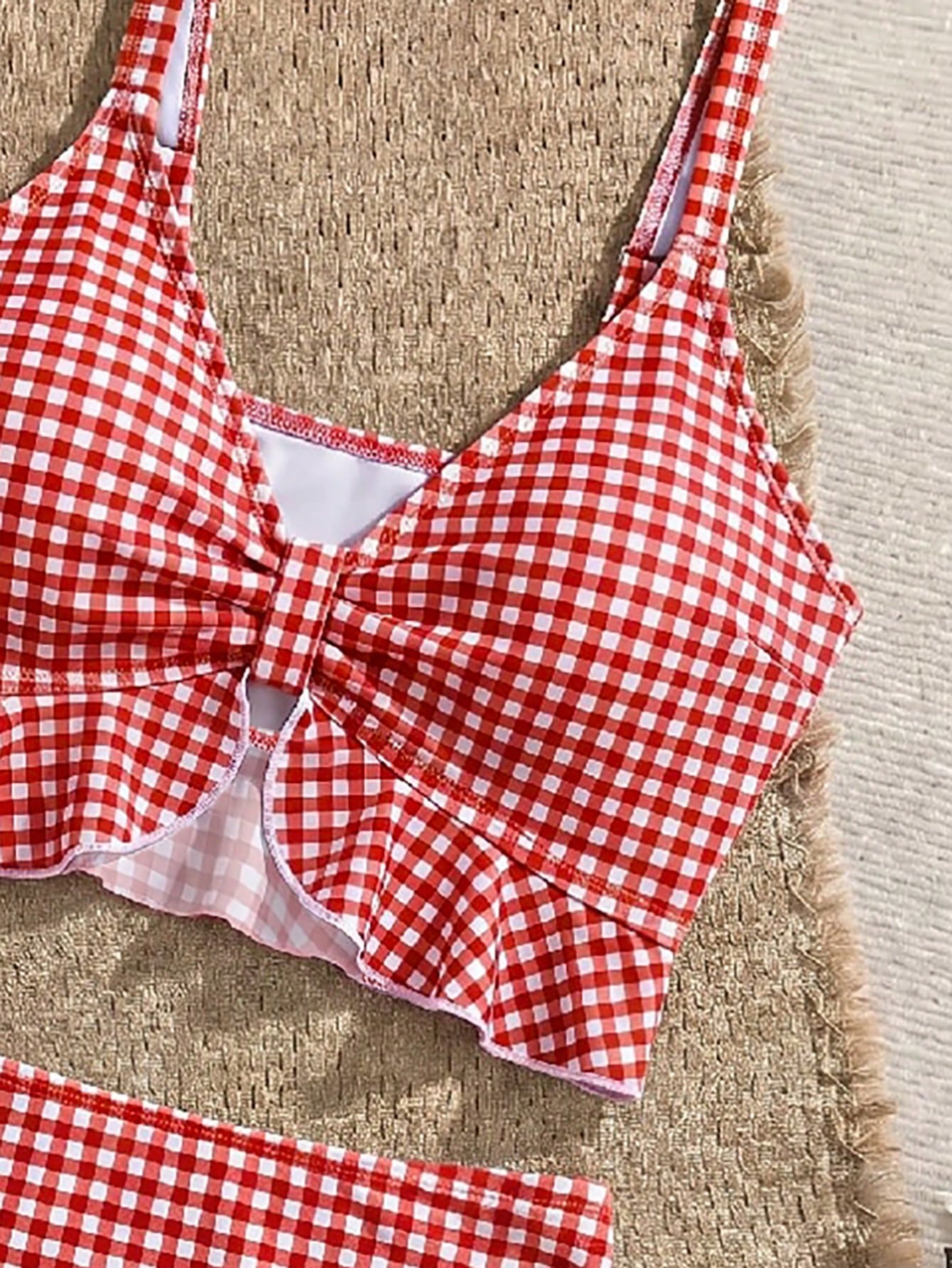 Swim Mod Women's Summer Beach Holiday Plaid Ruffle Trim Camisole Bikini