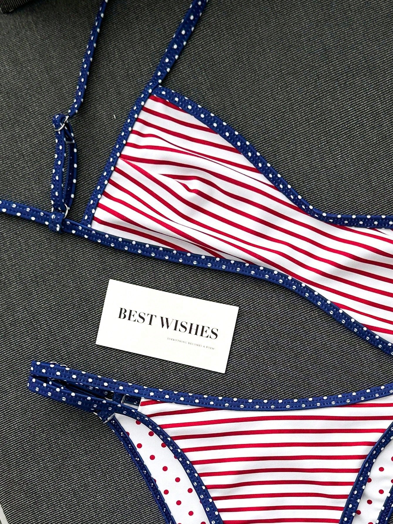 Swim Mod Women's Summer Beach Minimalist Elegant Romantic Casual Vacation Sexy Sweet Cute Fashionable Swimwear Set, All-Match Versatile Striped Polka Dot Colorblock Print, Double-Sided Print Reversibl
