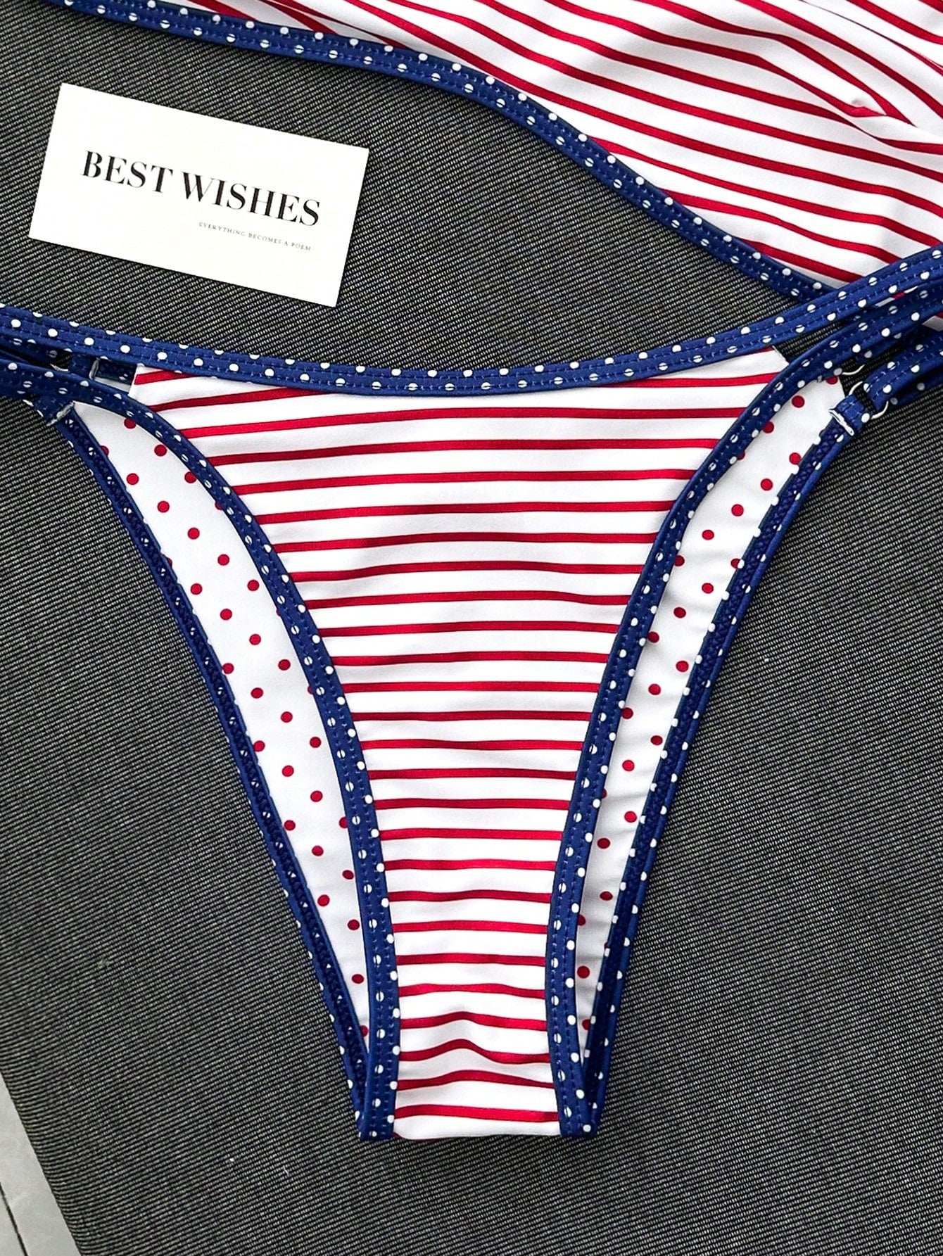 Swim Mod Women's Summer Beach Minimalist Elegant Romantic Casual Vacation Sexy Sweet Cute Fashionable Swimwear Set, All-Match Versatile Striped Polka Dot Colorblock Print, Double-Sided Print Reversibl