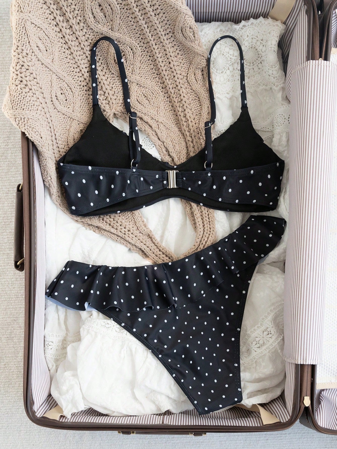 Swim Mod Women's Summer Beach Polka Dot Ruffle Trim Sexy Bikini Set Swimming Polka Dots Vacation