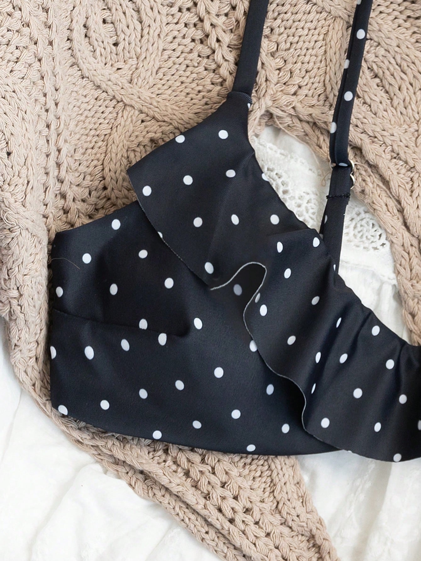 Swim Mod Women's Summer Beach Polka Dot Ruffle Trim Sexy Bikini Set Swimming Polka Dots Vacation